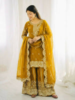 Thumbnail for Teeya Creation Yellow Color Fendy Silk Embroidery Work Wedding Wear Salwar Suit - Distacart