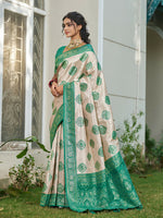 Thumbnail for Shree Shyam Fashion Cream With Sea Green Silk Blend Saree - Distacart