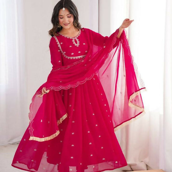 Teeya Creation Rani Faux Georgette Embroidery Work Wedding Wear Gown - Distacart