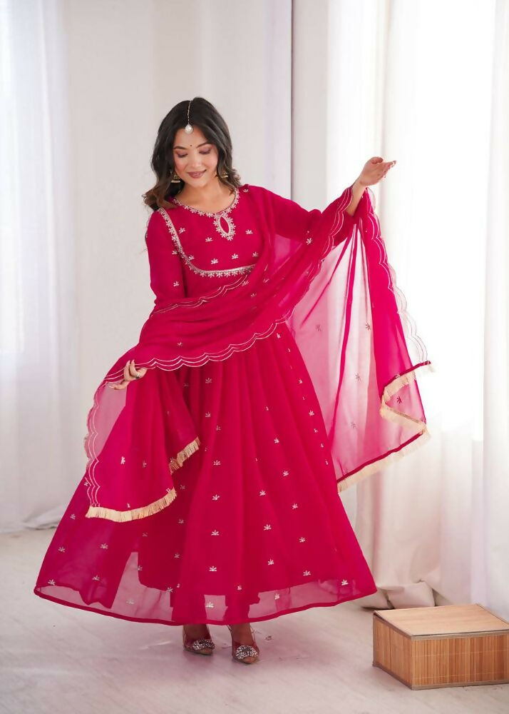 Teeya Creation Rani Faux Georgette Embroidery Work Wedding Wear Gown - Distacart