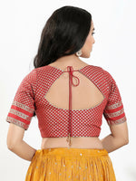 Thumbnail for Joban Fashion Maroon Brocade Padded Blouse With Round Neck Elbow Sleeves