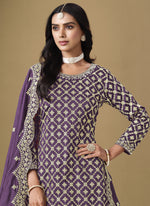 Thumbnail for Vegaa Fashion Purple Art Silk Embroidered Lehenga Style Suit