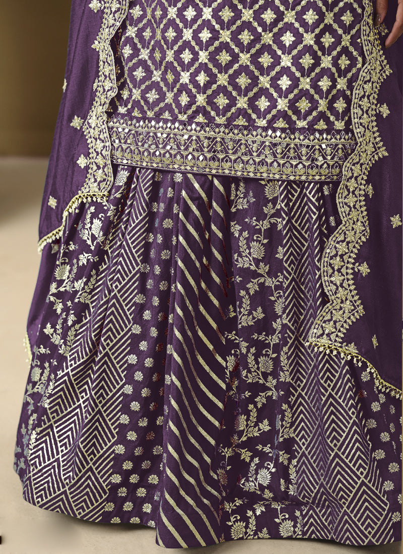 Vegaa Fashion Purple Art Silk Embroidered Lehenga Style Suit