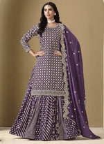 Thumbnail for Vegaa Fashion Purple Art Silk Embroidered Lehenga Style Suit