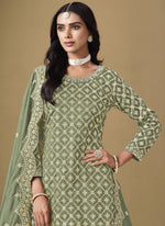 Thumbnail for Vegaa Fashion Light Green Art Silk Embroidered Lehenga Style Suit