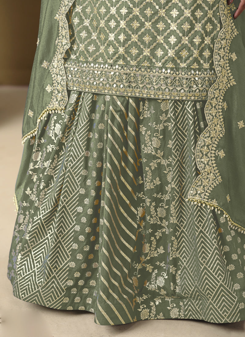 Vegaa Fashion Light Green Art Silk Embroidered Lehenga Style Suit