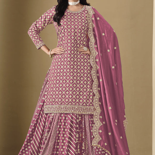Vegaa Fashion Onion Pink Art Silk Embroidered Lehenga Style Suit - Distacart