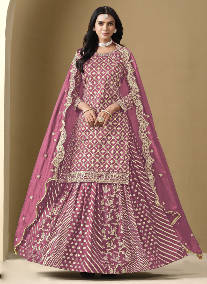 Vegaa Fashion Onion Pink Art Silk Embroidered Lehenga Style Suit