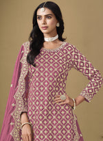 Thumbnail for Vegaa Fashion Onion Pink Art Silk Embroidered Lehenga Style Suit