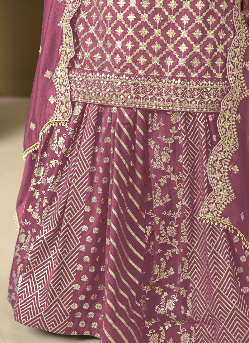 Vegaa Fashion Onion Pink Art Silk Embroidered Lehenga Style Suit