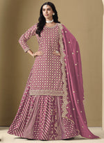 Thumbnail for Vegaa Fashion Onion Pink Art Silk Embroidered Lehenga Style Suit