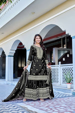 Thumbnail for Teeya Creation Black Color Chinon Silk Heavy Embroidery Work Wedding Wear Sharara - Distacart