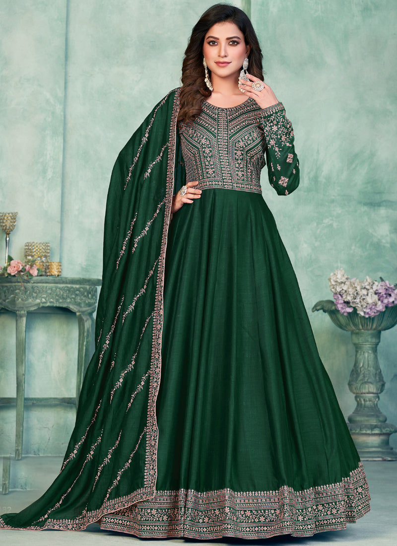 Vegaa Fashion Green Art Silk Embroidered Anarkali Suit