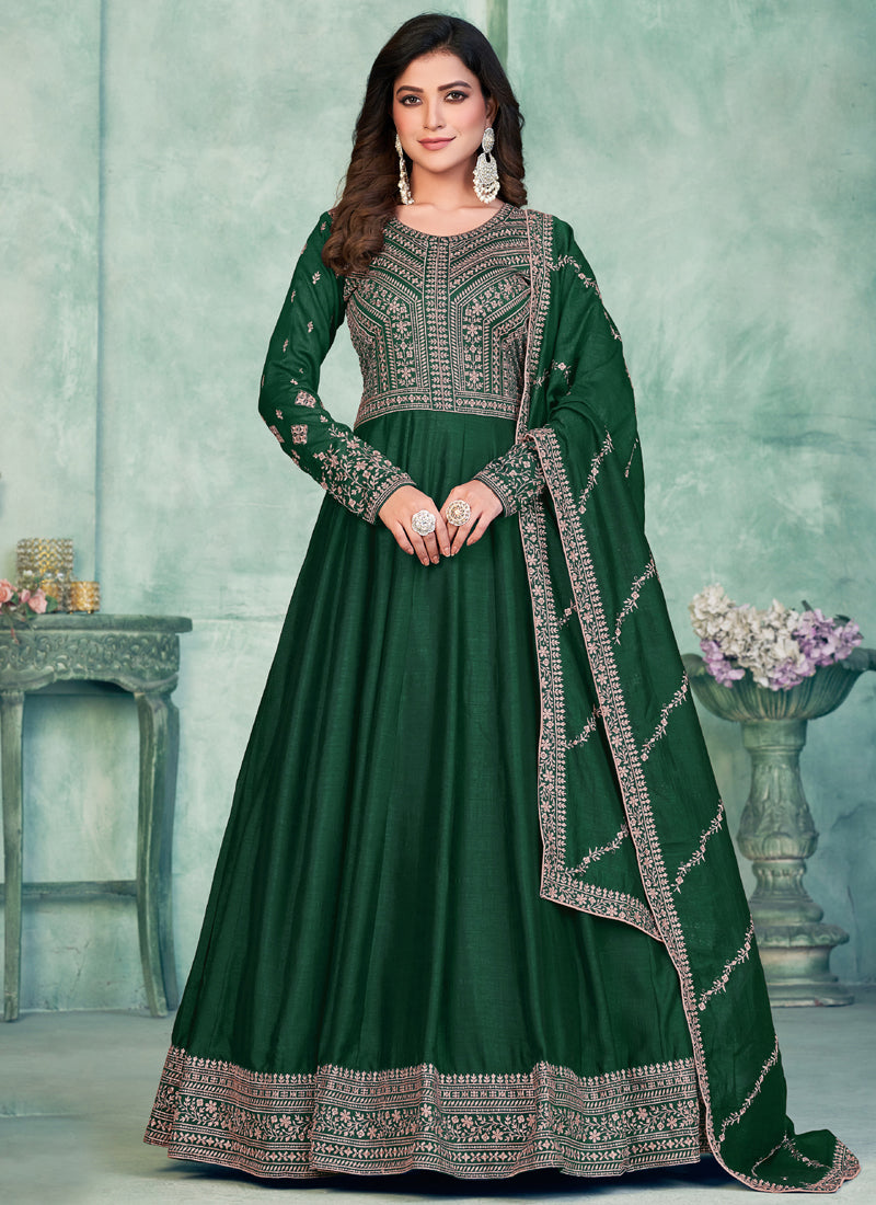Vegaa Fashion Green Art Silk Embroidered Anarkali Suit