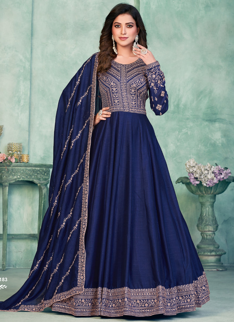 Vegaa Fashion Blue Art Silk Embroidered Anarkali Suit