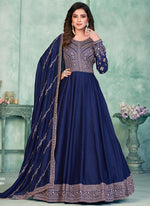 Thumbnail for Vegaa Fashion Blue Art Silk Embroidered Anarkali Suit