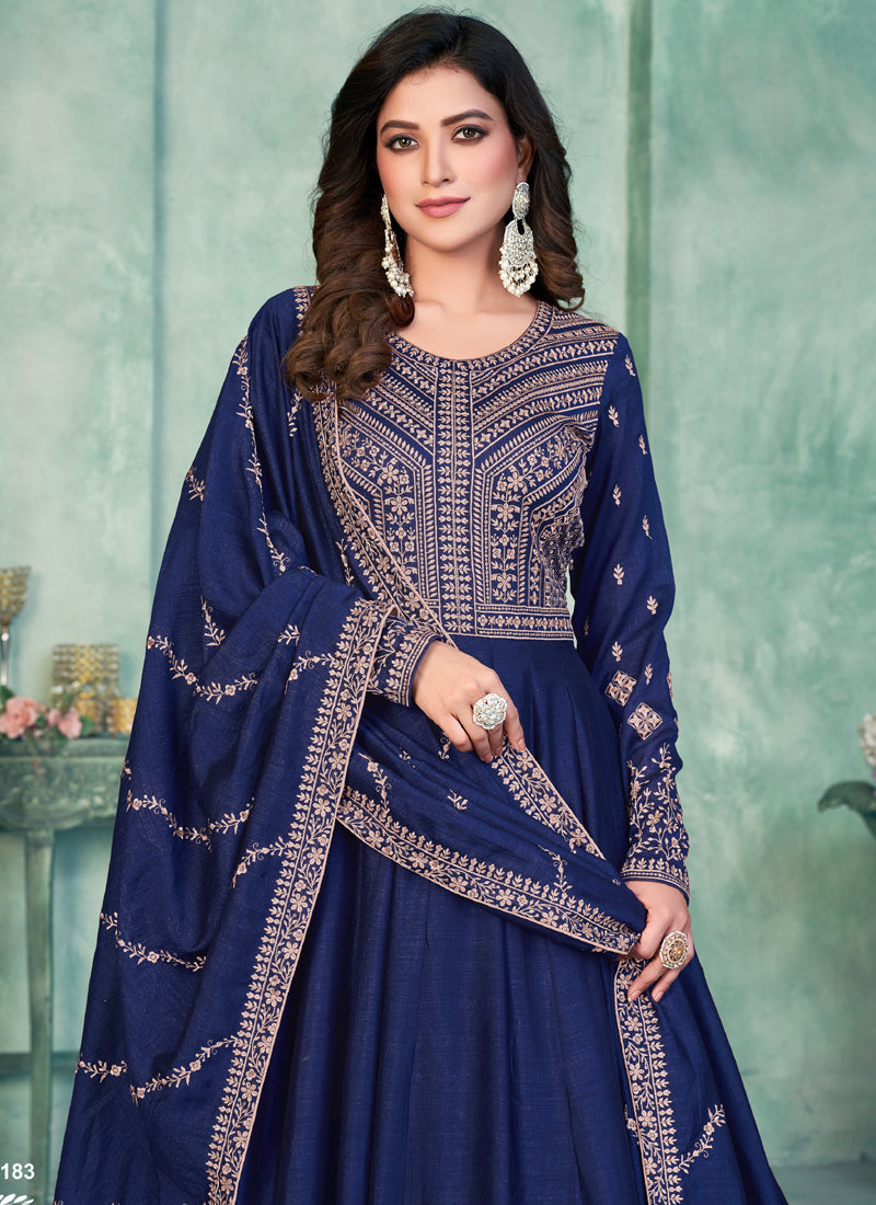 Vegaa Fashion Blue Art Silk Embroidered Anarkali Suit