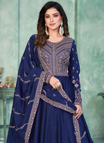Thumbnail for Vegaa Fashion Blue Art Silk Embroidered Anarkali Suit