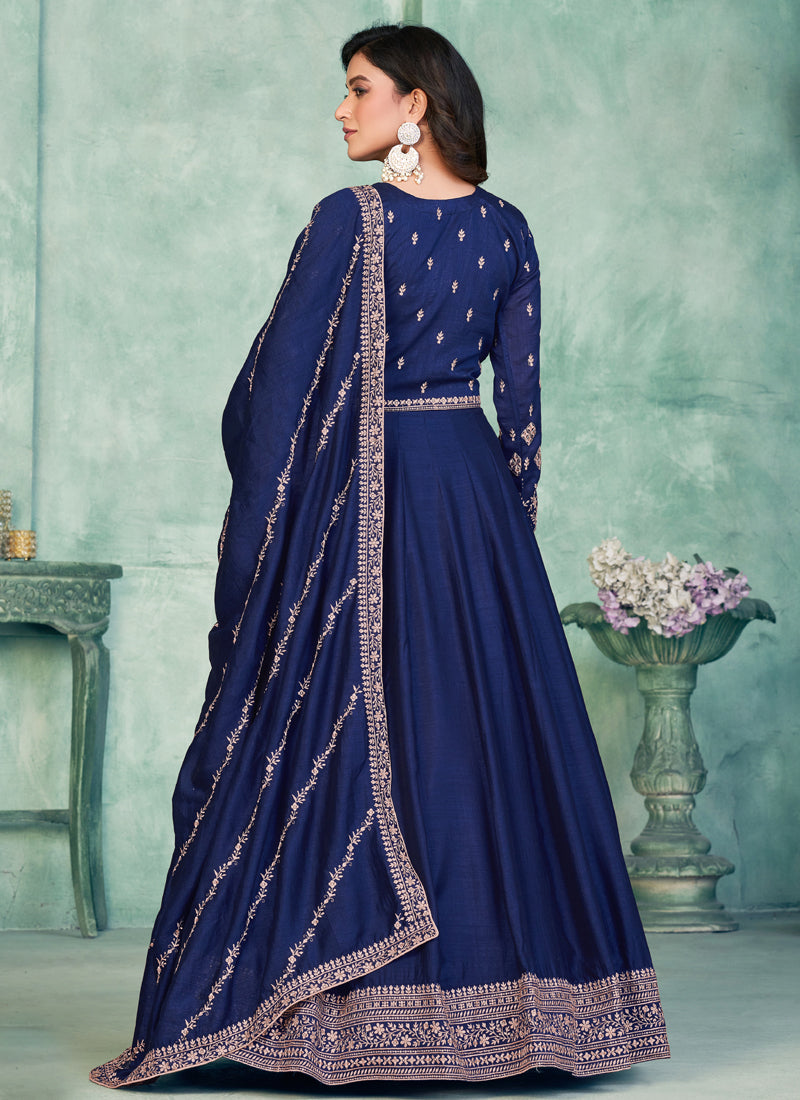 Vegaa Fashion Blue Art Silk Embroidered Anarkali Suit