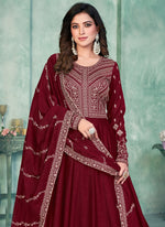 Thumbnail for Vegaa Fashion Maroon Art Silk Embroidered Anarkali Suit