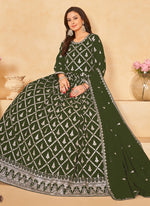 Thumbnail for Vegaa Fashion Designer Mahendi Faux Georgette Embroidery Anarkali Suit