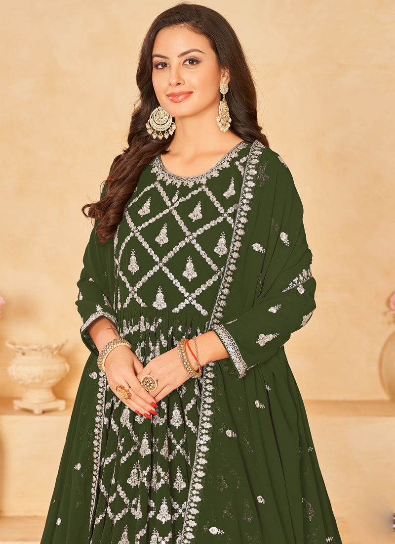 Vegaa Fashion Designer Mahendi Faux Georgette Embroidery Anarkali Suit