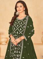 Thumbnail for Vegaa Fashion Designer Mahendi Faux Georgette Embroidery Anarkali Suit