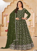 Thumbnail for Vegaa Fashion Designer Mahendi Faux Georgette Embroidery Anarkali Suit
