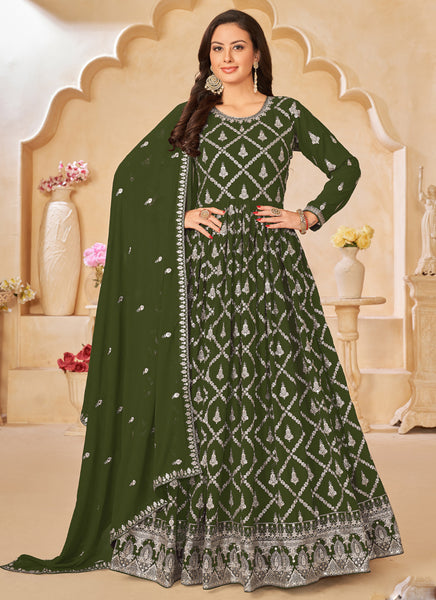 Vegaa Fashion Designer Mahendi Faux Georgette Embroidery Anarkali Suit