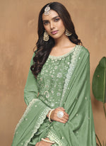 Thumbnail for Vegaa Fashion Light Green Chinon Silk Embroidered Palazzo Suit