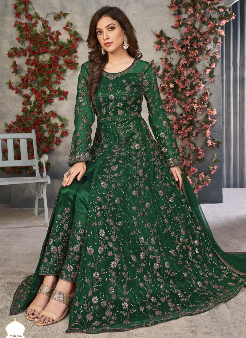 Vegaa Fashion Green Net Embroidered Anarkali Suit