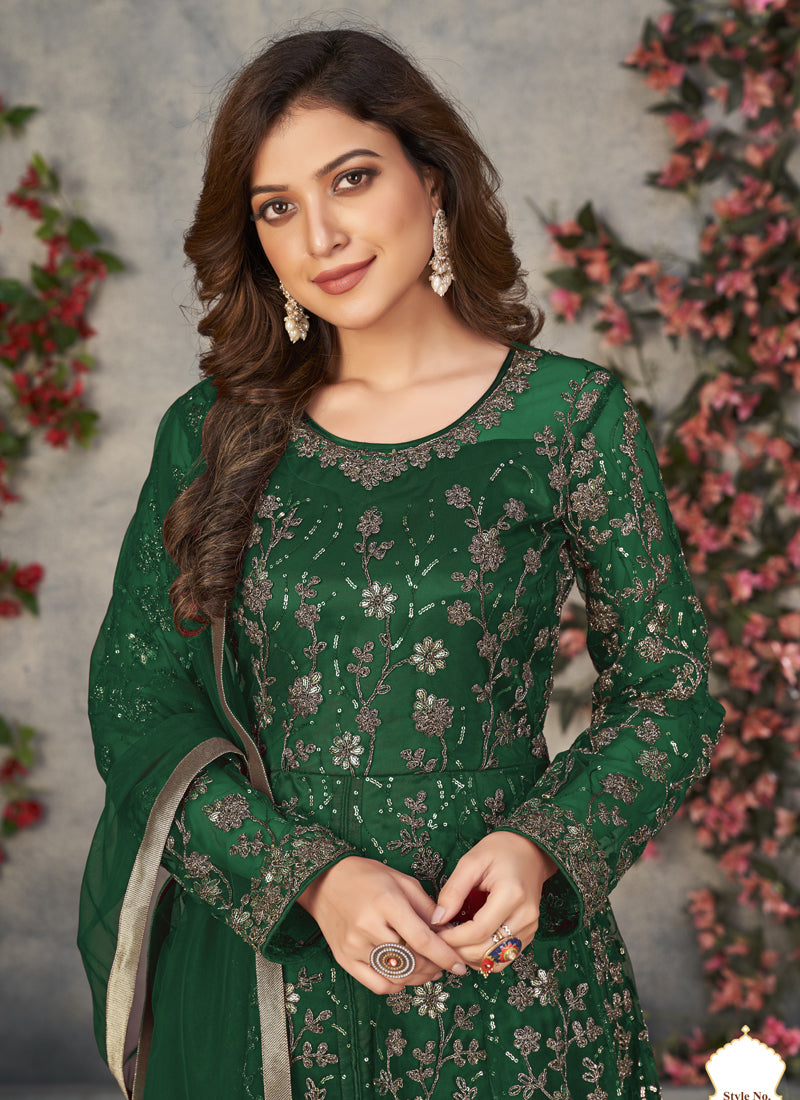 Vegaa Fashion Green Net Embroidered Anarkali Suit