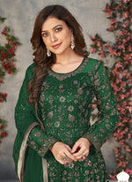 Thumbnail for Vegaa Fashion Green Net Embroidered Anarkali Suit