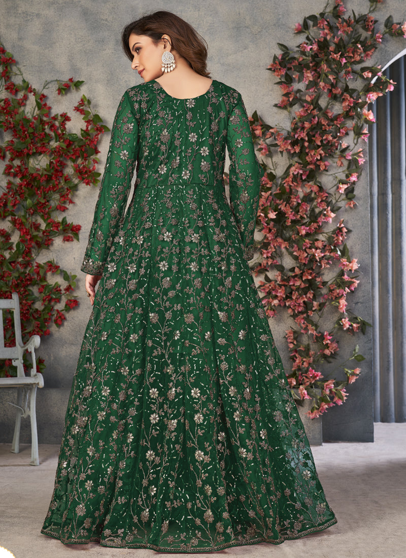 Vegaa Fashion Green Net Embroidered Anarkali Suit