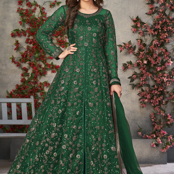 Vegaa Fashion Green Net Embroidered Anarkali Suit