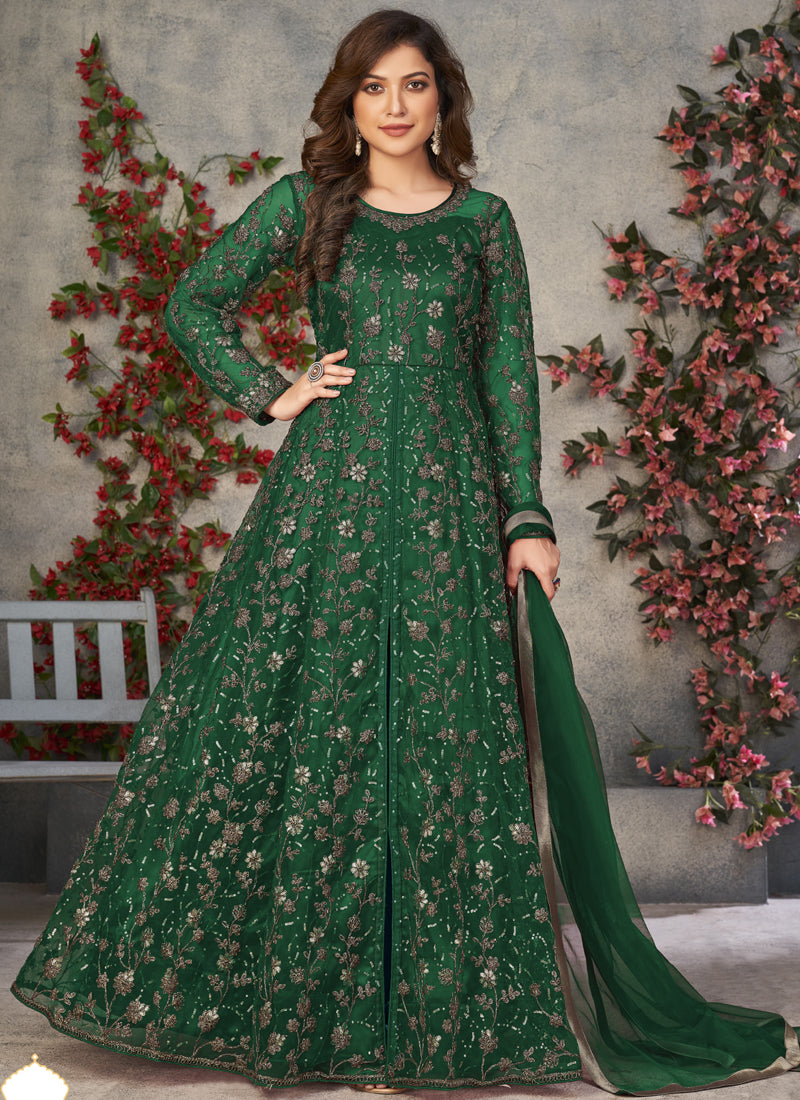 Vegaa Fashion Green Net Embroidered Anarkali Suit - Distacart