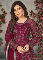 Thumbnail for Vegaa Fashion Wine Net Embroidered Anarkali Suit