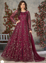 Thumbnail for Vegaa Fashion Wine Net Embroidered Anarkali Suit