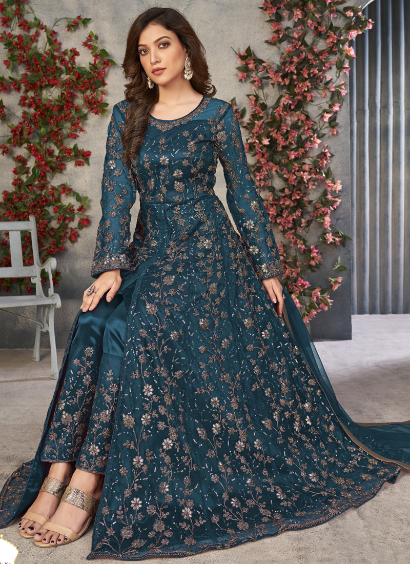 Vegaa Fashion Rama Net Embroidered Anarkali Suit