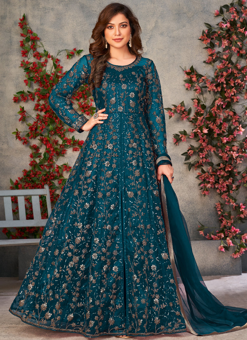 Vegaa Fashion Rama Net Embroidered Anarkali Suit