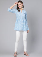 Thumbnail for Antaran Light Blue Pure Cotton Printed Tunic - Distacart