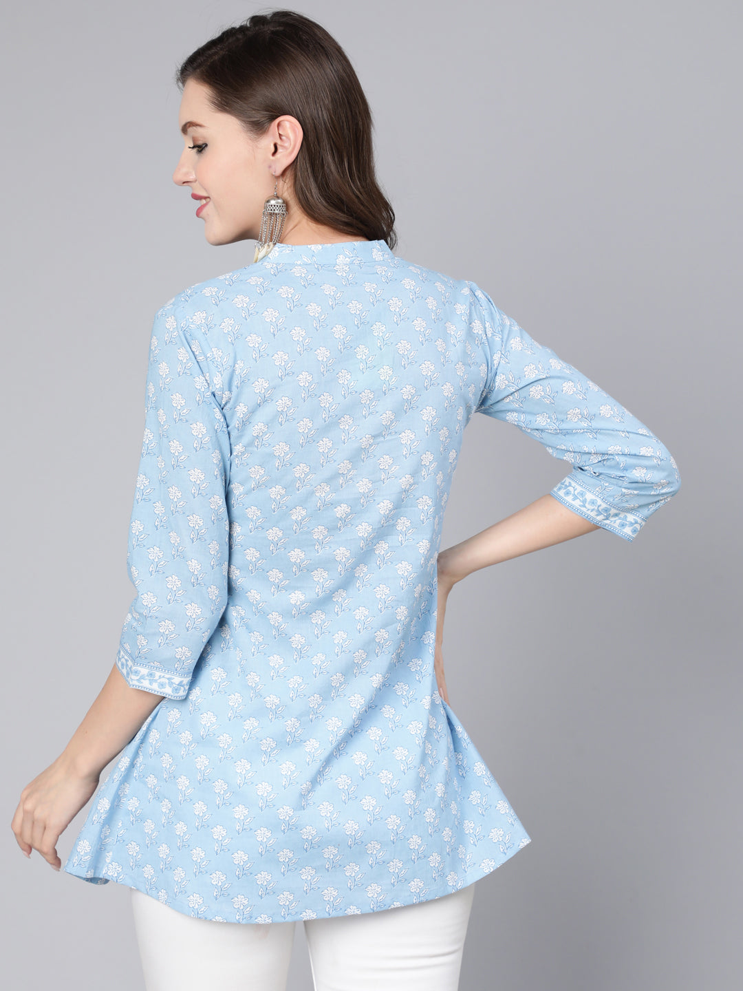 Antaran Light Blue Pure Cotton Printed Tunic - Distacart