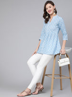 Thumbnail for Antaran Light Blue Pure Cotton Printed Tunic - Distacart