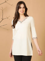 Thumbnail for Antaran Off White Cotton Flex Embroidered Tunic - Distacart