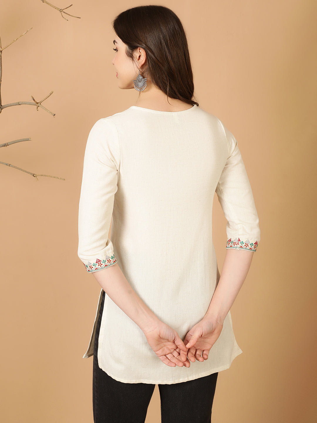 Antaran Off White Cotton Flex Embroidered Tunic - Distacart