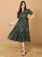 Thumbnail for Antaran Blue Pure Cotton Tiered Printed Dress - Distacart
