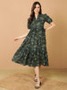 Antaran Blue Pure Cotton Tiered Printed Dress - Distacart