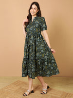 Thumbnail for Antaran Blue Pure Cotton Tiered Printed Dress - Distacart