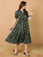 Thumbnail for Antaran Blue Pure Cotton Tiered Printed Dress - Distacart