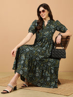 Thumbnail for Antaran Blue Pure Cotton Tiered Printed Dress - Distacart